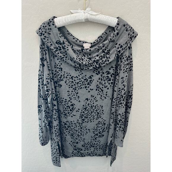 CHICO’S | Zenergy Gray Cheetah Animal Print Soft Lounge Cowl Neck Pullover | 14 - Picture 1 of 6